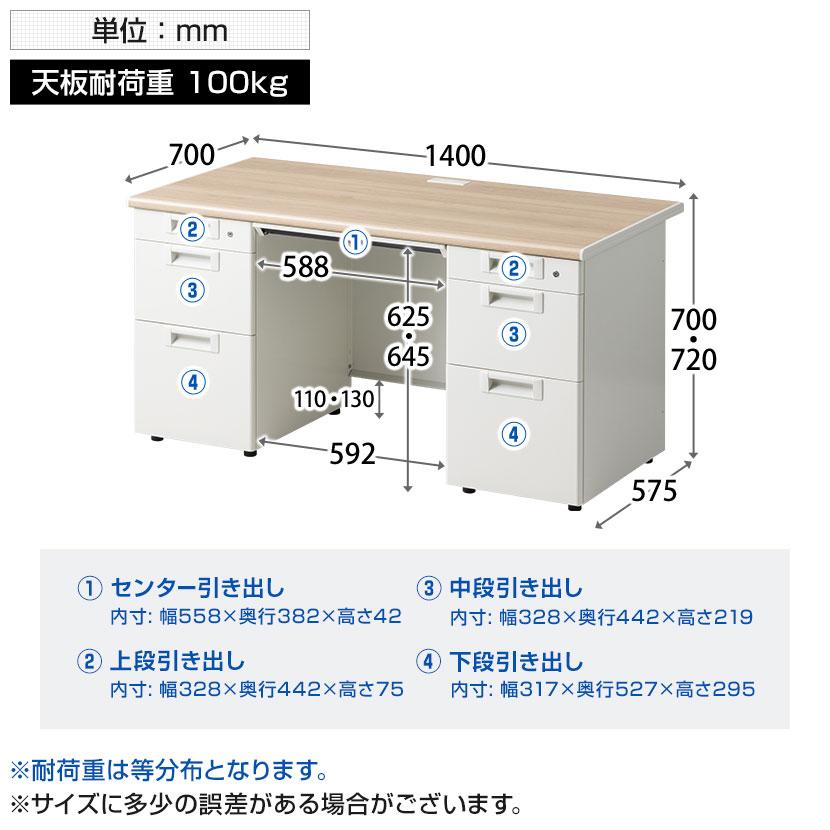 オフィスコム 法人様限定 日本製 スチールデスクSC 両袖机 引き出し 
