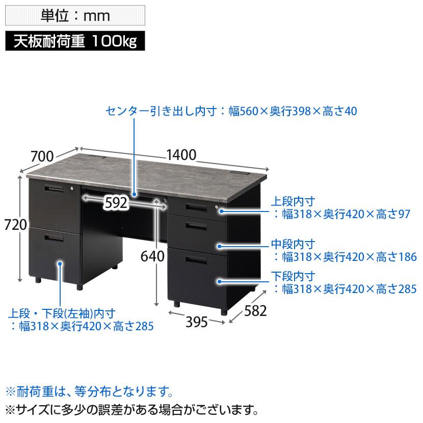 法人様限定 スチールデスク ブラック EX 両袖机 オフィスデスク 引き出し 幅1400×奥行700×高さ720mm 配線穴 事務机 ビジネスデスク パソコンデスク | オフィスコム | 20