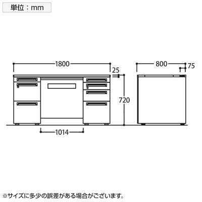3V0PBE アドバンス ADVANCE 両袖机 標準タイプ 左3段袖+右4段袖 中央引出し付き(A3対応) 幅1800×奥行800×高さ720mm (オカムラ)の画像