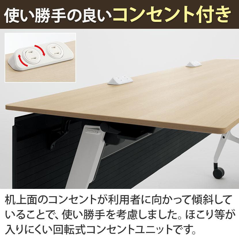 81F5FF マルカ サイドフォールドテーブル コンセントユニット付き 棚板付き 樹脂幕板付き 幅1200×奥行600×高さ720mm (オカムラ)ホワイト/ネオウッド_14