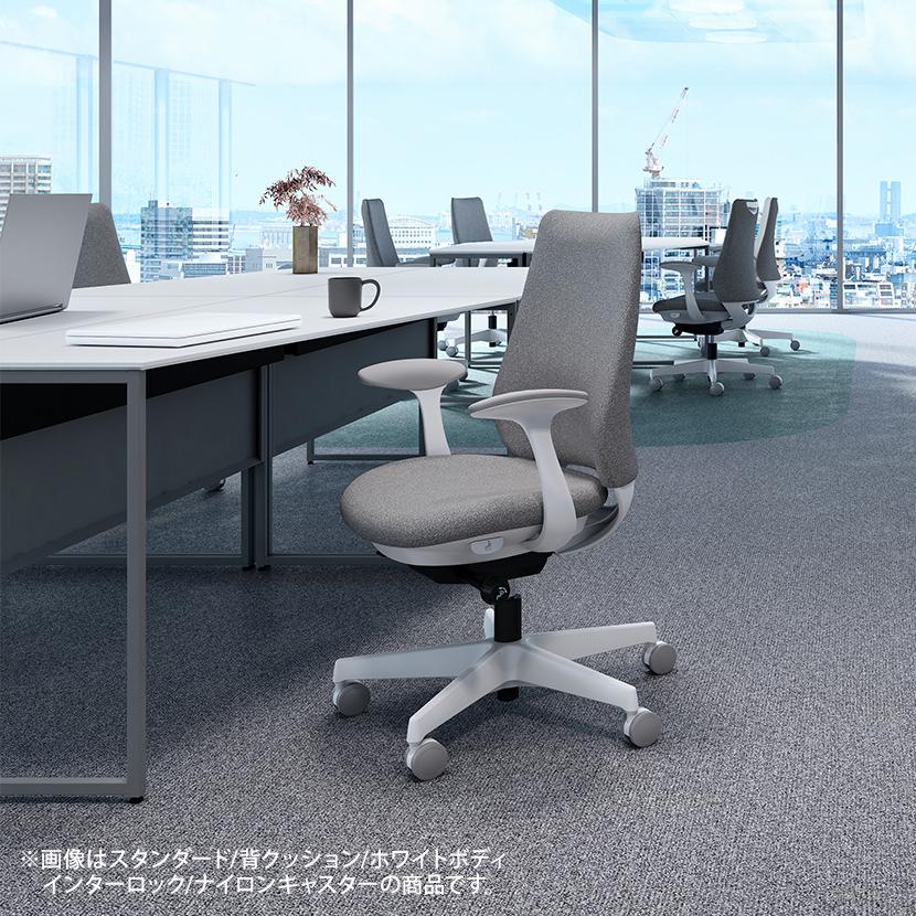 オカムラ ポータム CF28ZE 固定肘 背クッション エクストラスタンダード ダークグレーボディ ハンガー付 ランバー付 ウレタンキャスター プレーンの画像