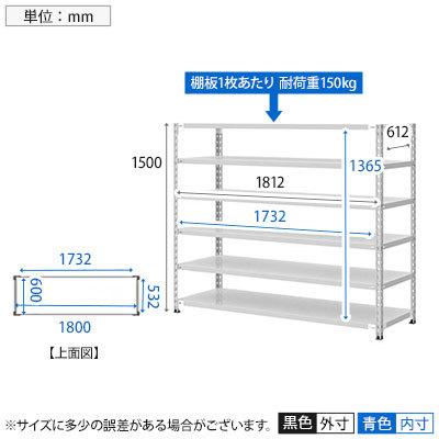 日本製 プラス PB国産軽量ラック スチールラック 収納 業務用 ボルトレス 耐荷重150kg 段 天地6段 幅1812×奥行612×高さ1500mm_2