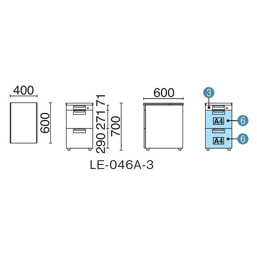 LEED リード 脇机 A-3段 幅400×奥行600×高さ700mm LEED リード 脇机 LE-N046A-3 プラス(PLUS)の画像