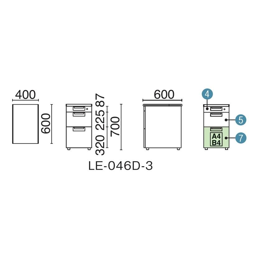 LEED リード 脇机 D-3段 幅400×奥行600×高さ700mm LE-N046D-3 プラス(PLUS)