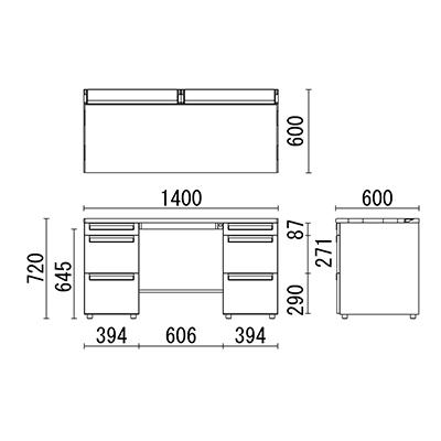 US-1 両袖机 US146A-33 W1400×D600×H720mm_12
