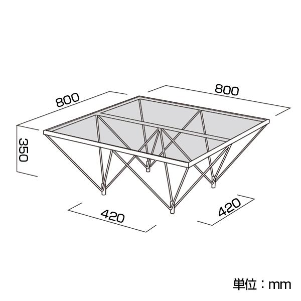 当日発送分 ガラステーブル 幅800×奥行800×高さ350mm 強化ガラスセンターテーブル ラウンジ 完成品 日本製