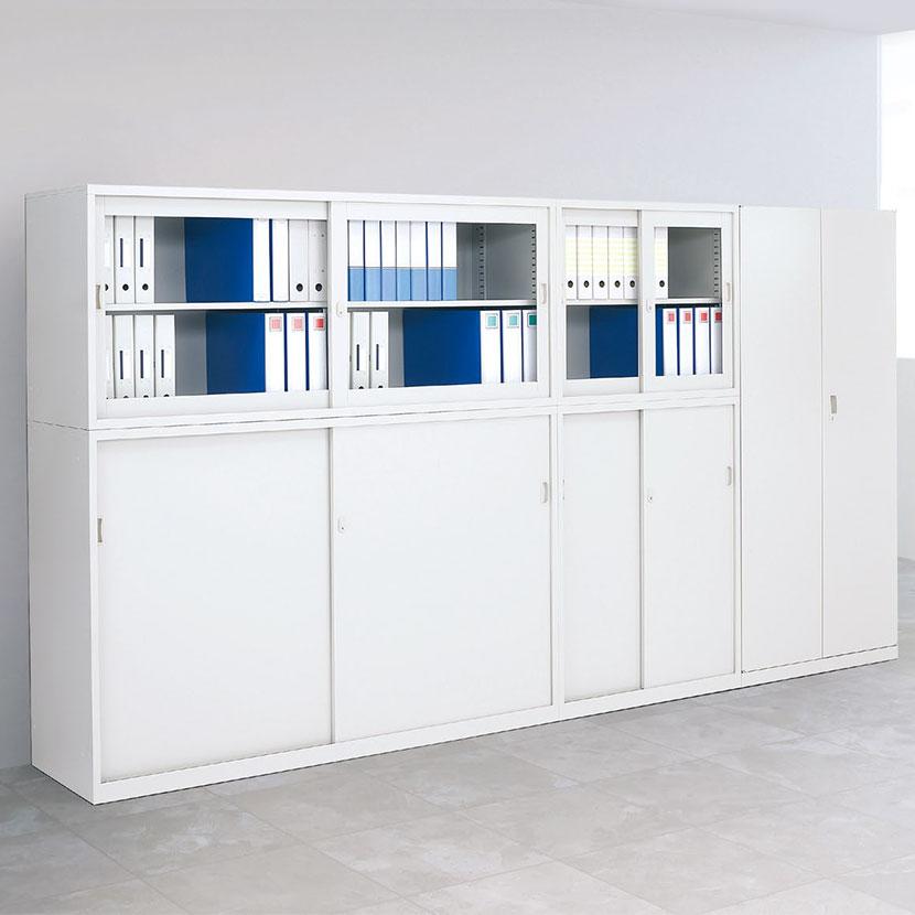 ガラス引戸書庫 スチールキャビネット 収納 本棚 鍵付き 下置用 幅880