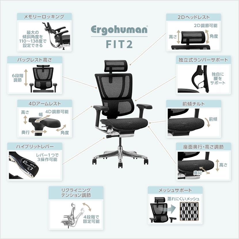 "Ergohuman(エルゴヒューマン)のオフィスチェアです。独立ランバーサポートで腰部分のフィット感とサポートに重点を置いてデザインされた長時間のオフィスワークでも活躍するデスクチェアです♪ " あらゆる空間での最適な座り心地を提供するエルゴヒューマン