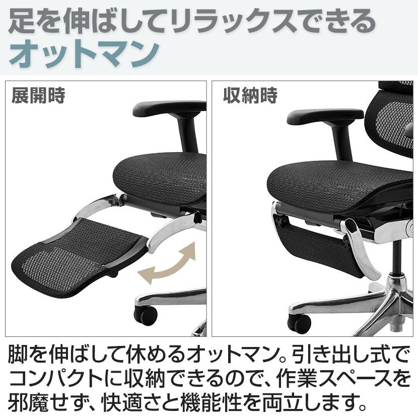 【美品】エルゴヒューマンフィット オットマン内蔵型タイプ Ergohuman Fit Ottoman ブラック エラストメリックメッシュ：ブラック KM-11 オフィスチェア エルゴヒューマン（Ergohuman） フィット2 限定モデル・メーカー組立済