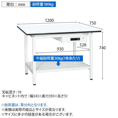 抗菌加工 サカエ 軽量作業台KAタイプ キャビネット付き・中板付き KA-127ATMW 幅1200×奥行750×高さ740mm SIAAの画像