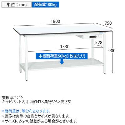 抗菌加工 サカエ 軽量立作業台KADタイプ キャビネット付き・中板付き KAD-187ATMW 幅1800×奥行750×高さ900mm SIAAの画像