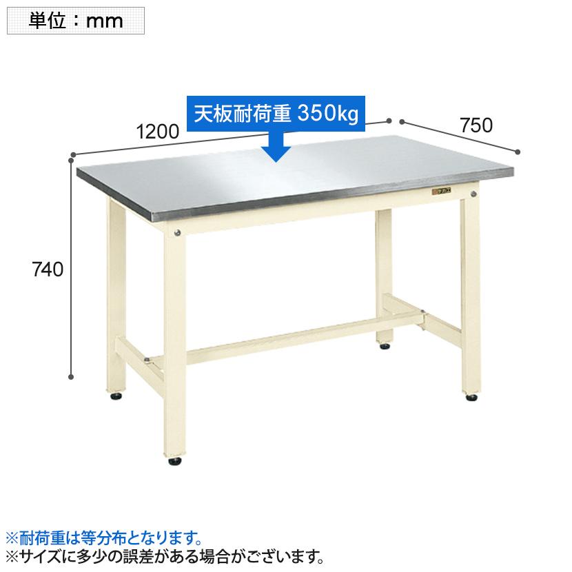 サカエ 軽量作業台 KKタイプ 作業机 ステンレスカブセ天板 KK-49HCSU4 外寸:幅1200×奥行750×高さ740mmの画像