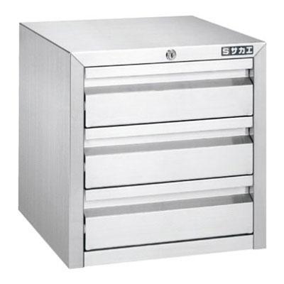 サカエ ステンレスミニキャビネット SUS304 引き出し3段 幅420×奥行430