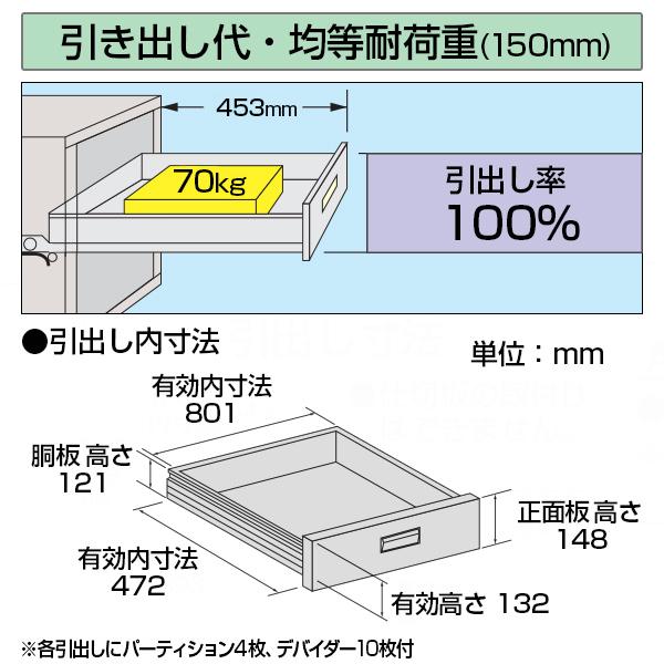 サカエ ワイドキャビネットWGタイプ 業務用収納棚 引き出し7段 オールロック 3重安全装置内蔵 幅930×奥行650×高さ1200mm WG-7D3_5