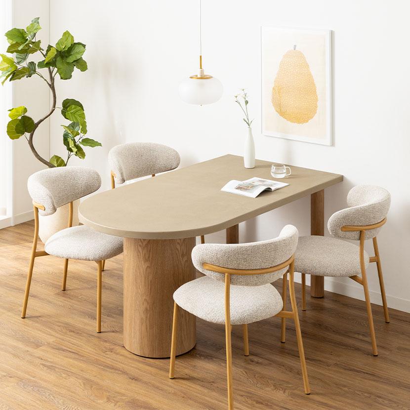 モダン楕円形テーブル コンクリート風 オフィスコム 設置無料 変形半円 ダイニングテーブル 楕円形 モルタル