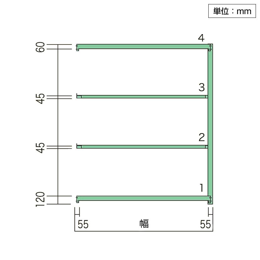 追加 増設用 国産スチールラック 収納 業務用 ボルトレス 中量500kg 段 幅900×奥行750×高さ1800mm 天地4段の画像
