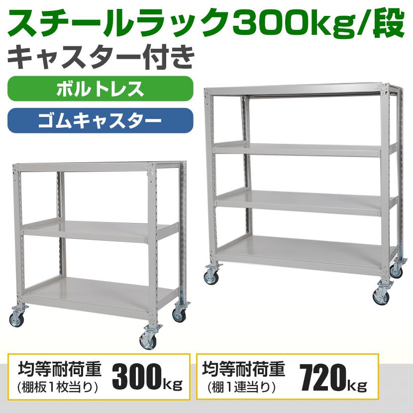 国産スチールラック 業務用 中量棚300kg 段 天地3段 ゴムキャスター付き 収納棚 スチール棚 幅1500×奥行900×高さ1200mm キャスター直径130×高さ180mmの画像