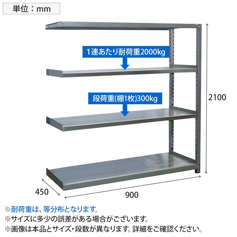 追加/増設用 国産 高耐食性めっき棚 中量300kg/段 増設 スチールラック 屋外ラック棚 錆に強い 長寿命 耐アルカリ性 幅900×奥行450×高さ2100mm 天地5段_4