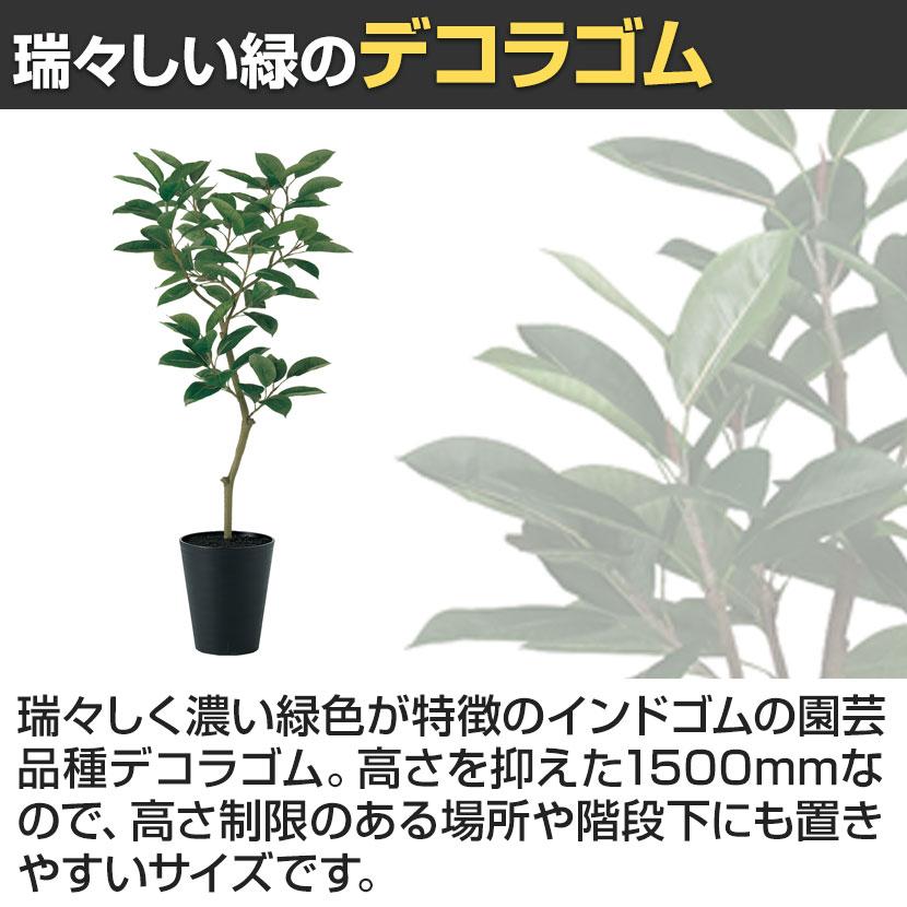 観葉植物 人工樹木 フェイクグリーン 造花 デコラゴム FST 高さ1500mm 鉢:SA-10(BK)_2