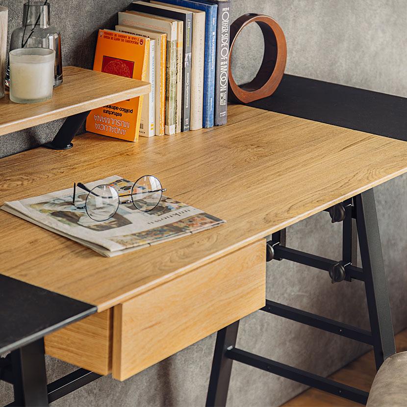 東馬（Tohma） デイ DAY 可変式デスク 引き出し付き 可動棚付き 木目調