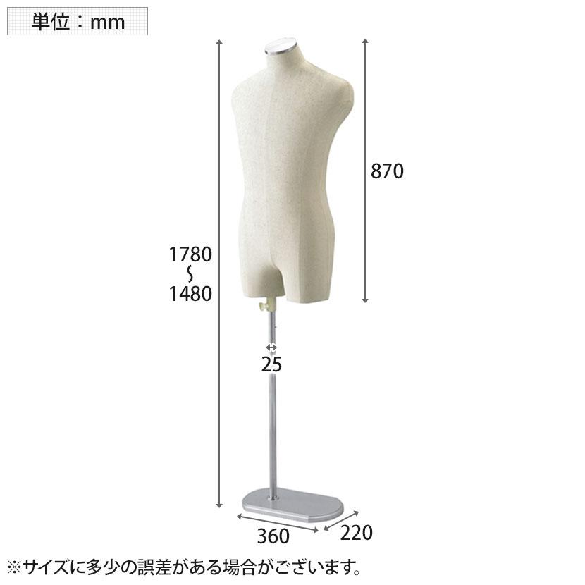 紳士芯地張トルソー Mサイズ マネキン 上半身 腕なし 男性 業務用