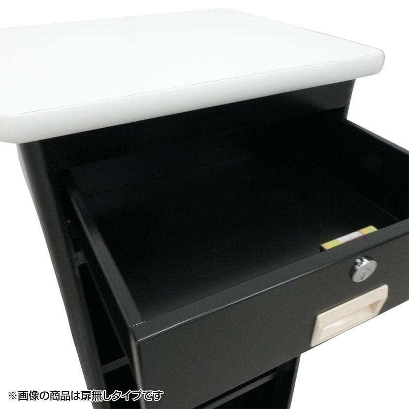 スチール製作業台 スリム型 スライド棚付き 扉付き レジ台 カウンター