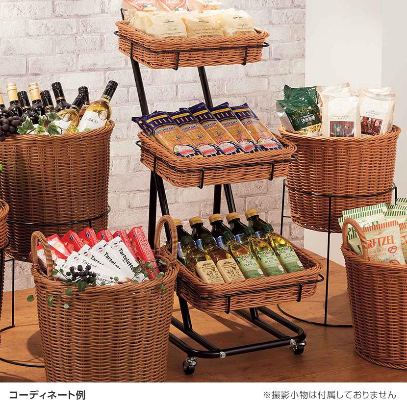 PP製バスケット付き3段スタンド 角型 スクエア キャスター付き 業務用