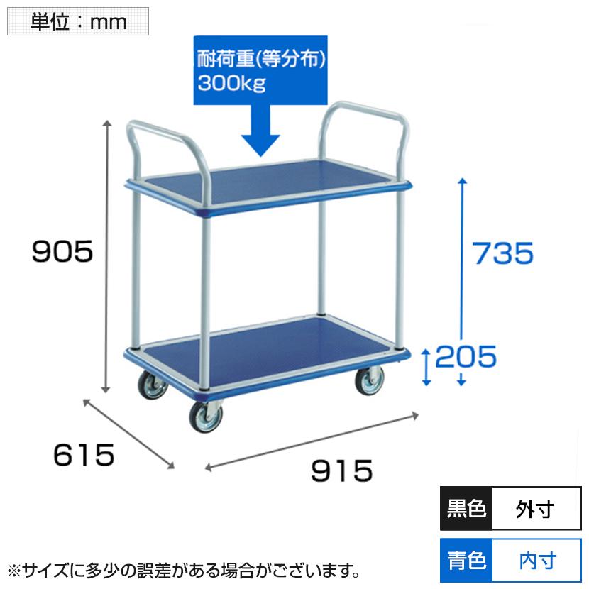 トラスコ中山 TRUSCO 305N プレス製台車 ドンキーカート 2段式両袖 台車 2輪自在 均等耐荷重300kg 幅615×奥行915×高さ205全高905mm | TRUSCO中山 | 02