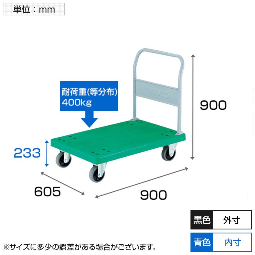トラスコ中山 TRUSCO TP-902U 樹脂台車 グランカート 台車 2輪自在 ウレタンキャスター 均等耐荷重400kg 幅605×奥行900×高さ233全高900mm | TRUSCO中山 | 03