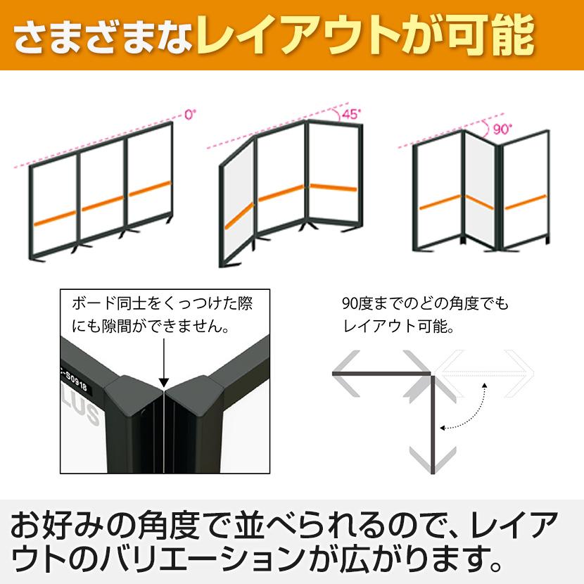 プラス パーティションホワイトボード くの字脚タイプ ブラックフレーム 背低 マグネット対応 幅943×奥行470×高さ1313mm WBC-S0914DSRF-BK_10