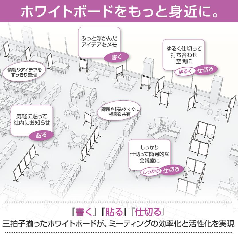 プラス 両面パーティション 両面ホワイトボード パーテーション キャスター付き 衝立 間仕切り パネル ブラックフレーム マグネット対応 幅1250×高さ1840mm_4