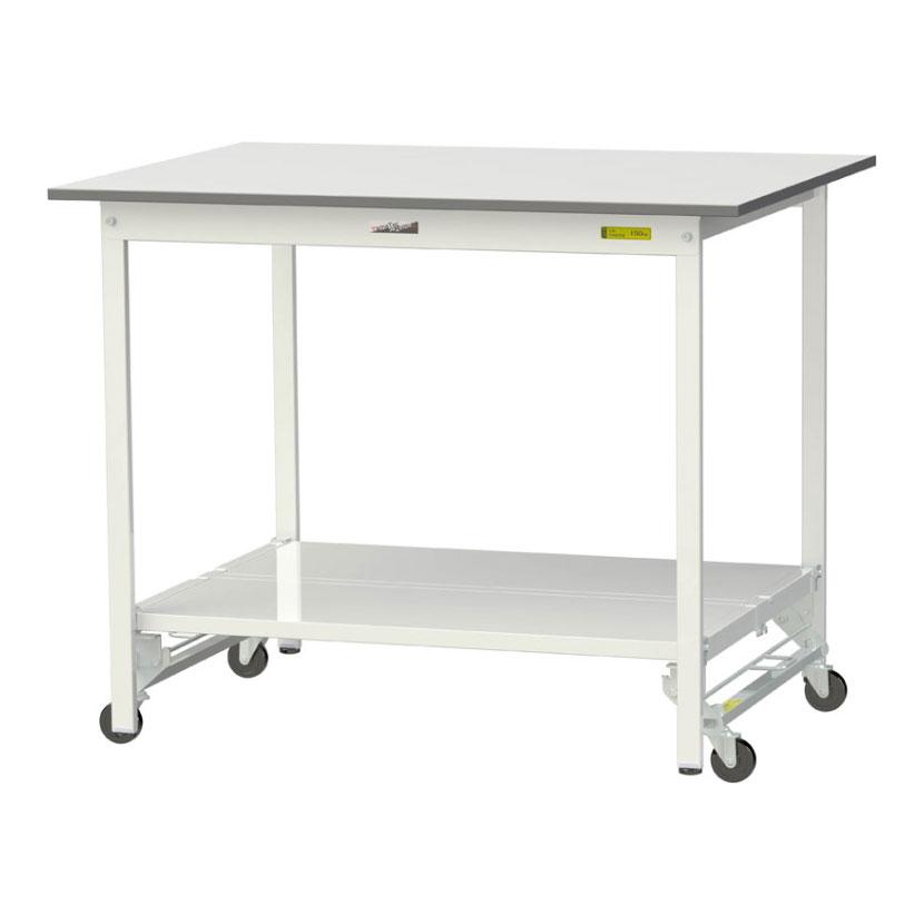 山金工業 軽量作業台 ワンタッチ移動式 全面棚付 耐荷重150kg固定時 低圧メラミン天板 ワークテーブル 150シリーズ SUPUH-1290TT-WW 幅1200×奥行900×高さ950mm | 