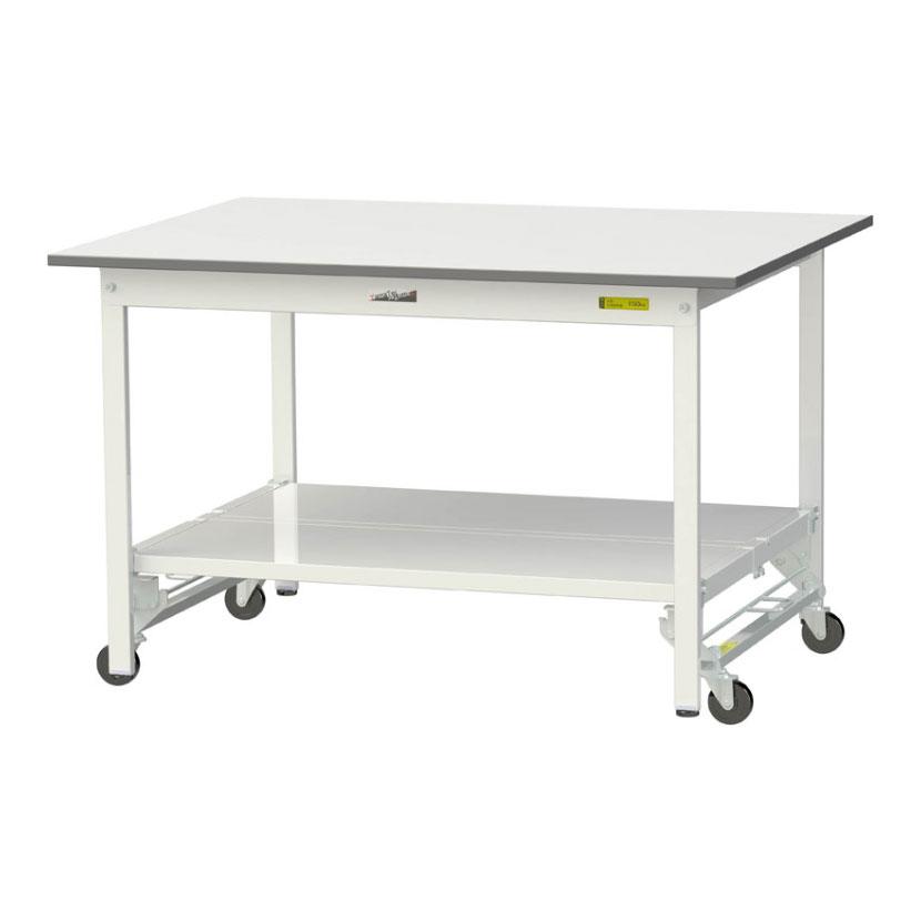 山金工業 軽量作業台 ワンタッチ移動式 全面棚付 耐荷重150kg固定時 低圧メラミン天板 ワークテーブル 150シリーズ SUPU-1290TT-WW 幅1200×奥行900×高さ740mm | 