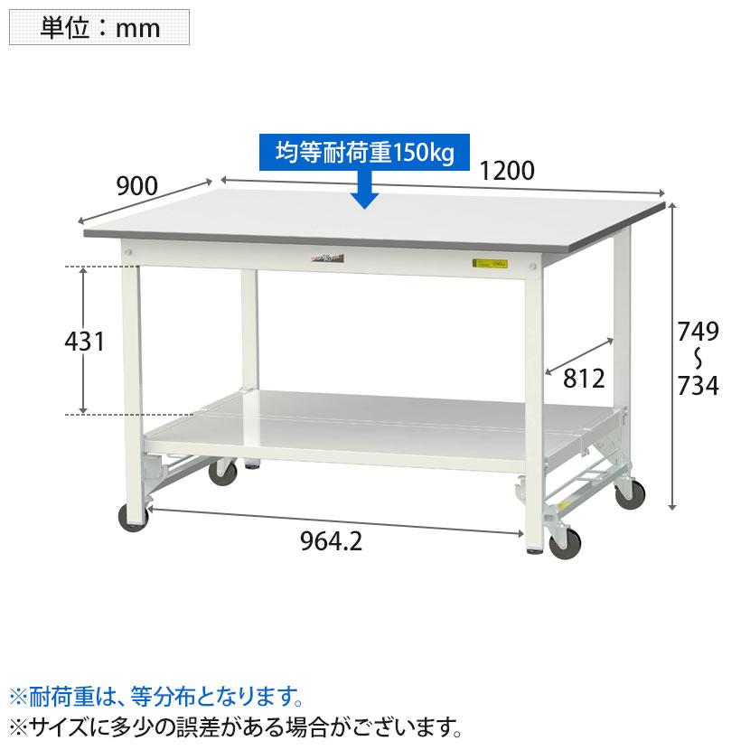 山金工業 軽量作業台 ワンタッチ移動式 全面棚付 耐荷重150kg固定時 低圧メラミン天板 ワークテーブル 150シリーズ SUPU-1290TT-WW 幅1200×奥行900×高さ740mm |  | 04