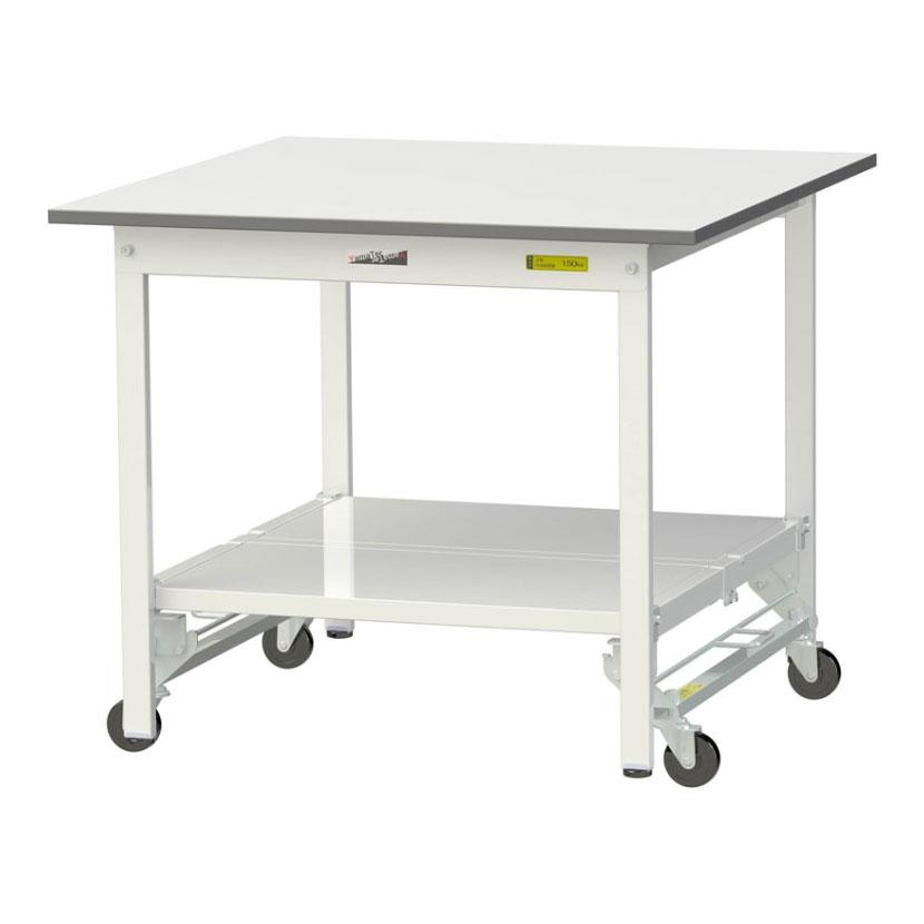 山金工業 軽量作業台 ワンタッチ移動式 全面棚付き 耐荷重150kg固定時 低圧メラミン天板 ワークテーブル 150シリーズ SUPU-990TT-WW 幅900×奥行900×高さ740mm | 