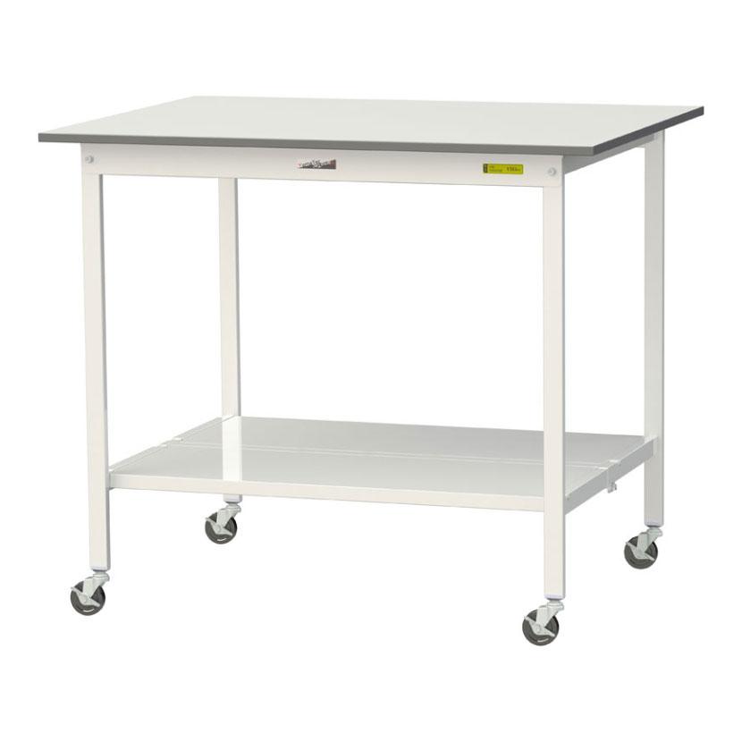 山金工業 軽量作業台 キャスター付き 全面棚付き 低圧メラミン天板 ワークテーブル 150シリーズ 移動式 SUPHC-1290TT-WW 幅1200×奥行900×高さ1035mm | 