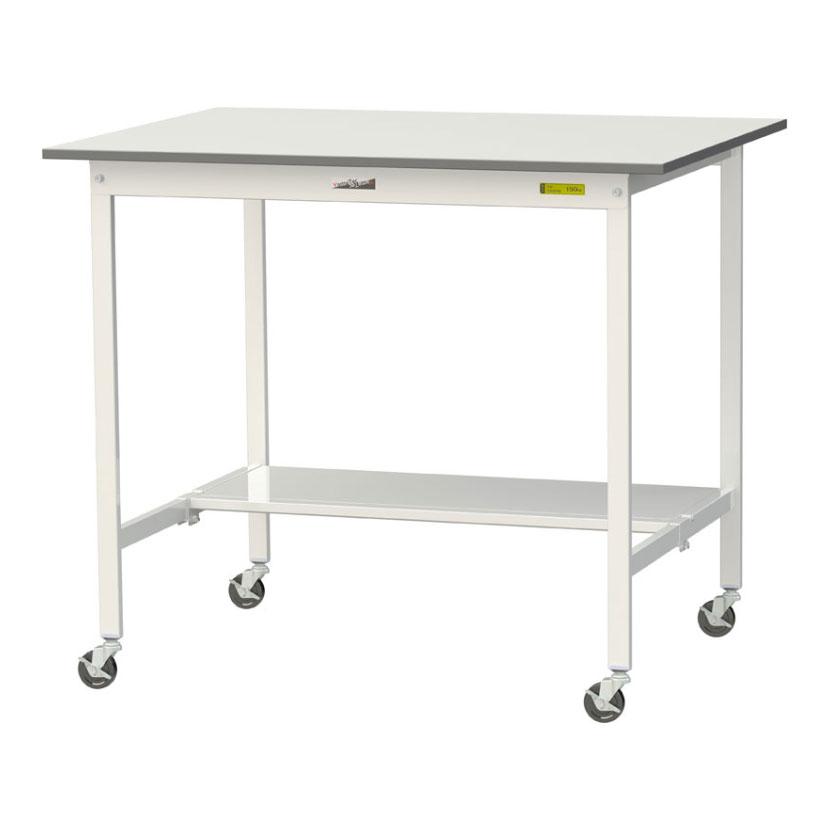 山金工業 軽量作業台 キャスター付き 半面棚付き 低圧メラミン天板 ワークテーブル 150シリーズ 移動式 SUPHC-1290T-WW 幅1200×奥行900×高さ1035mm | 
