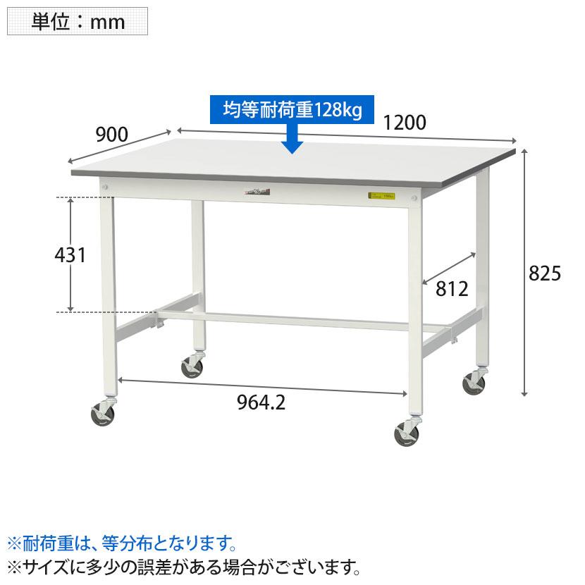 山金工業 軽量作業台 キャスター付き 全体耐荷重128kg 低圧メラミン天板 ワークテーブル 150シリーズ 移動式 SUPC-1290-WW 幅1200×奥行900×高さ825mm |  | 04