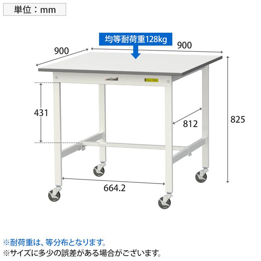 山金工業 軽量作業台 キャスター付き 全体耐荷重128kg 低圧メラミン天板 ワークテーブル 150シリーズ 移動式 SUPC-990-WW 幅900×奥行900×高さ825mm |  | 04