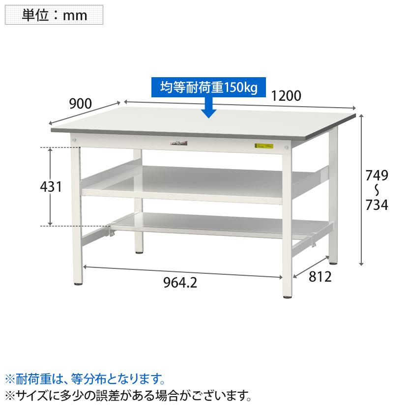 山金工業 軽量作業台 中間棚付き 半面棚付き 耐荷重150kg 低圧メラミン天板 ワークテーブル 150シリーズ SUP-1290TF-WW 幅1200×奥行900×高さ740mm |  | 04