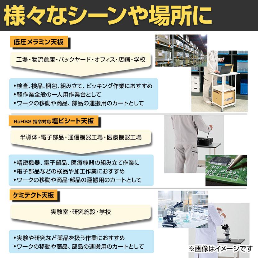 山金工業 天板付きワゴン 150ワゴン キャスター付き 棚板2段 低圧メラミン天板 ワークテーブル 150シリーズ 軽量作業台 HTC-7560W 幅750×奥行600×高さ738mmの画像