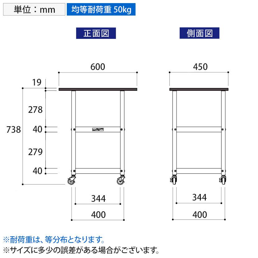 山金工業 天板付きワゴン 実験用 ラボワゴン キャスター付き 棚板2段 高耐薬品性天板 黒 ワークテーブル LABシリーズ 幅600×奥行450×高さ738mm LKTC-6045BKWの画像