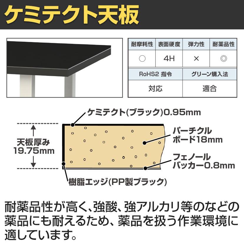 山金工業 天板付きワゴン 実験用 ラボワゴン キャスター付き 棚板2段 高耐薬品性天板 黒 ワークテーブル LABシリーズ 幅600×奥行450×高さ738mm LKTC-6045BKWの画像