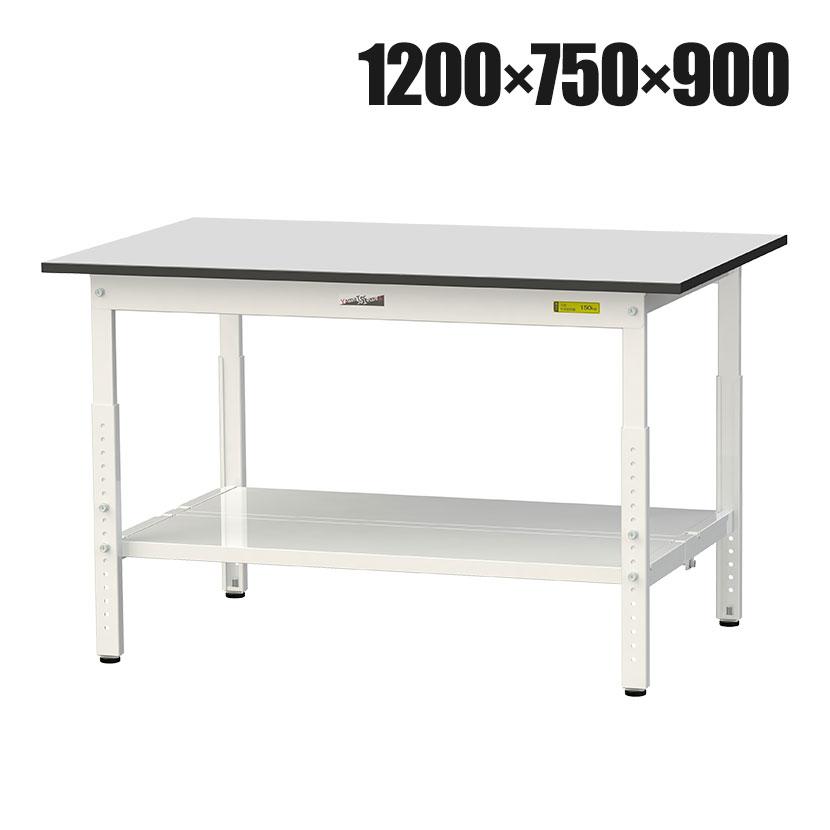 山金工業 軽量作業台 高さ調整 全面棚付き RoHS2指令対応塩ビシート天板 ワークテーブル 150シリーズ 幅1200×奥行750×高さ600〜900mm SURA-1275TT-GYW | 