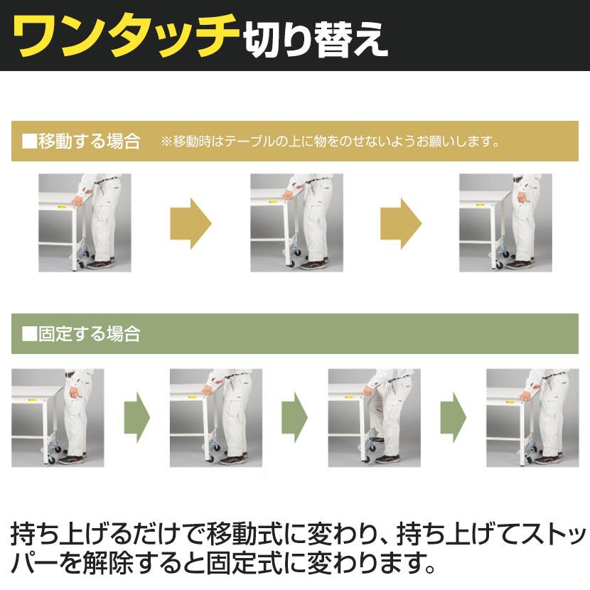 山金工業 軽量作業台 ワンタッチ移動式 半面棚付き RoHS2指令対応塩ビシート天板 ワークテーブル 150シリーズ 幅1800×奥行900×高さ740mm SURU-1890T-GYWの画像