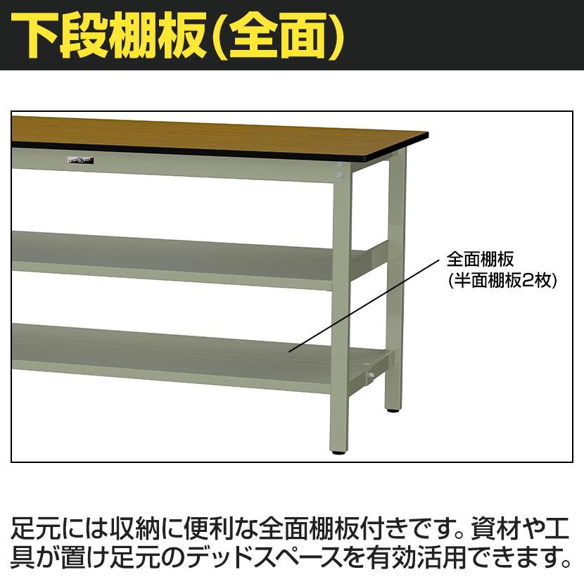 山金工業 中量作業台 中間棚付き 全面棚付き 耐荷重500kg メラミン天板 ワークテーブル500シリーズ 幅1500×奥行750×高さ900mm SJMH-1575TTS2の画像