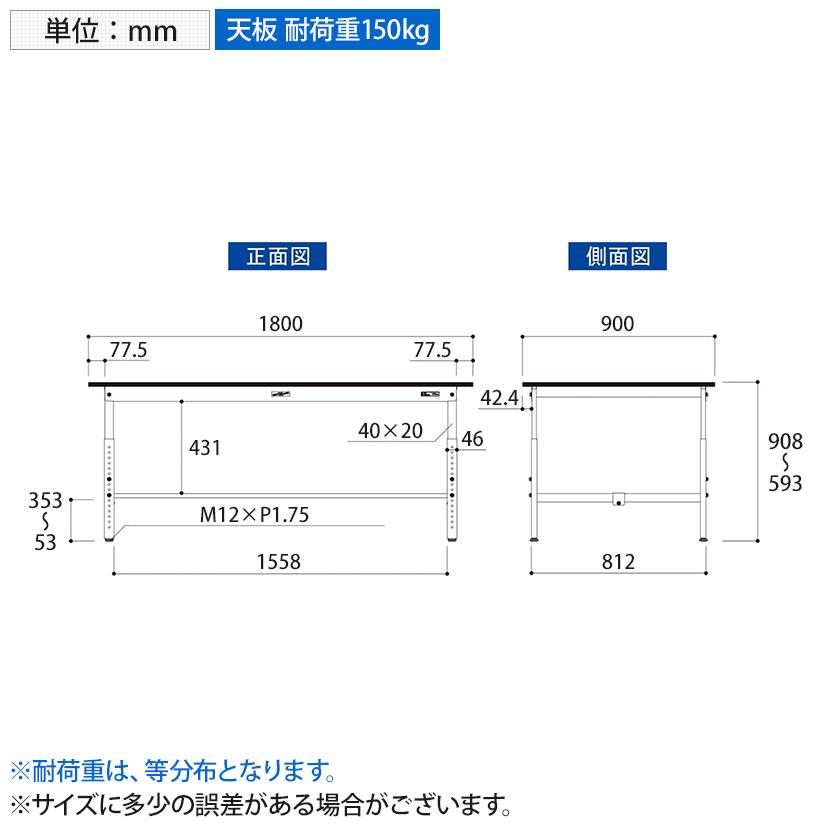 山金工業 実験用 作業台 高さ調整 高耐薬品性天板 黒 ワークテーブル LABシリーズ 実験台 SLKA-1890-BKW 幅1800×奥行900×高さ600〜900mm |  | 07