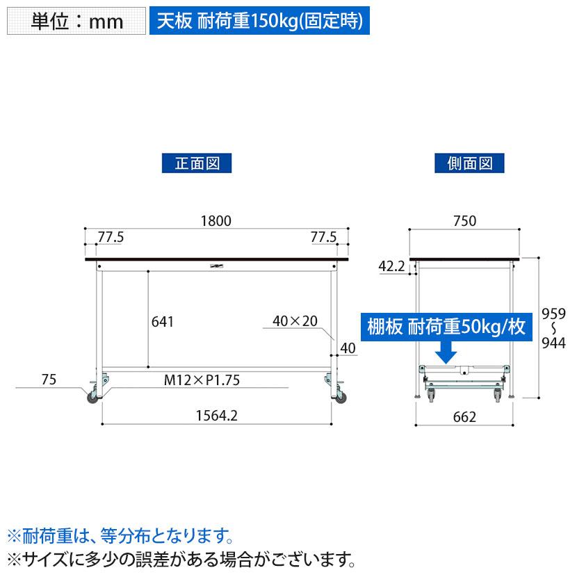 山金工業 実験用 作業台 ワンタッチ移動式 全面棚付き 指紋レスメラミン天板 ワークテーブル LABシリーズ 実験台 SLMUH-1875TT-BRW 幅1800×奥行750×高さ950mm_7