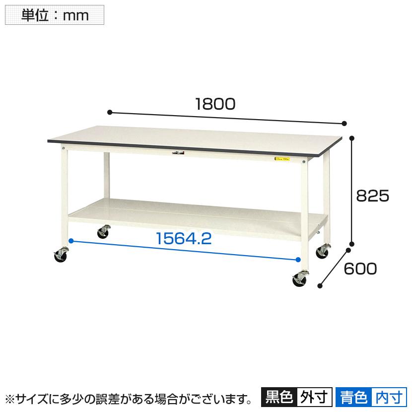 山金工業 軽量作業台 キャスター付き 全面棚付き 低圧メラミン天板