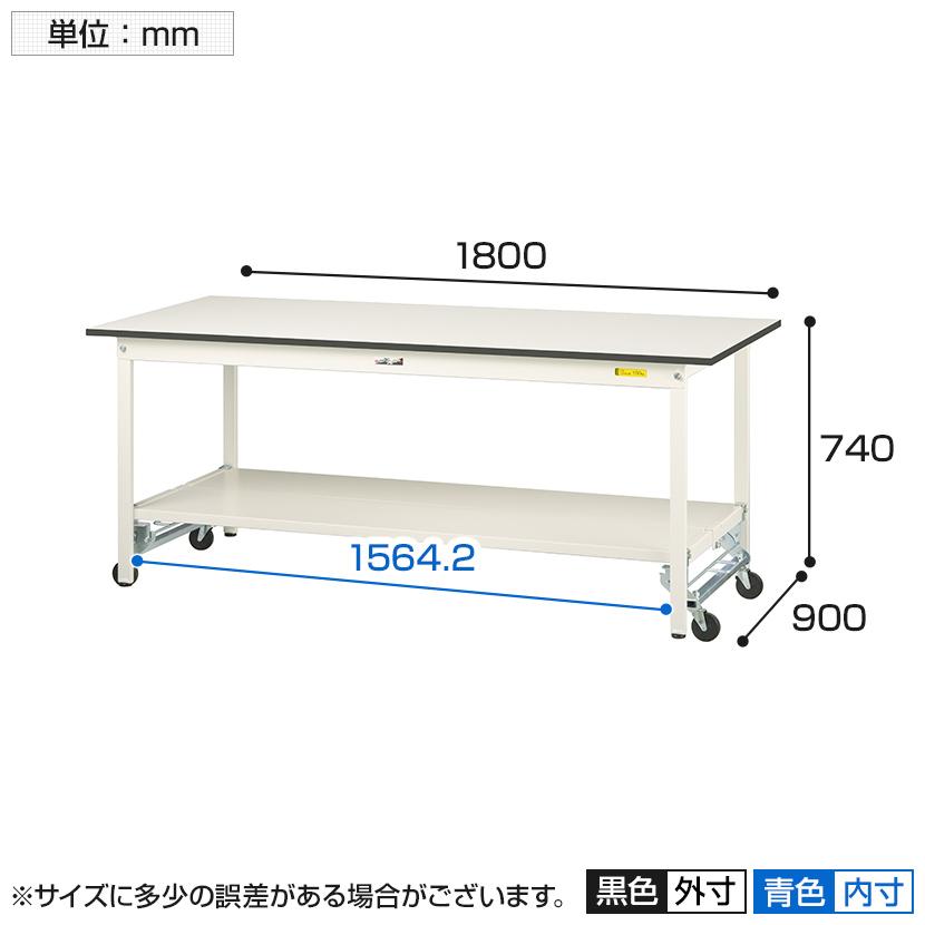 山金工業 軽量作業台 ワンタッチ移動式 全面棚付 耐荷重150kg固定時 低圧メラミン天板 ワークテーブル 150シリーズ SUPU-1890TT-WW 幅1800×奥行900×高さ740mm_2